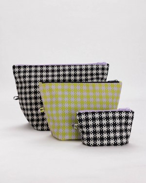 Black Pistachio Pixel Gingham Baggu Go Pouch Set | 513-UXZMNB