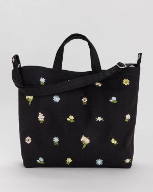 Embroidered Ditsy Floral Black Baggu Horizontal Duck | 752-CLKHPX