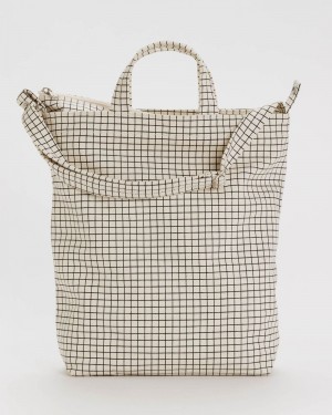 Natural Grid Baggu Zip Duck | 126-LZGSDU