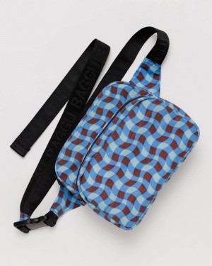 Wavy Gingham Blue Baggu Fanny Pack | 495-IKMUPT