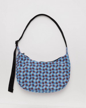 Wavy Gingham Blue Baggu Medium Nylon Crescent | 975-FMRJCN