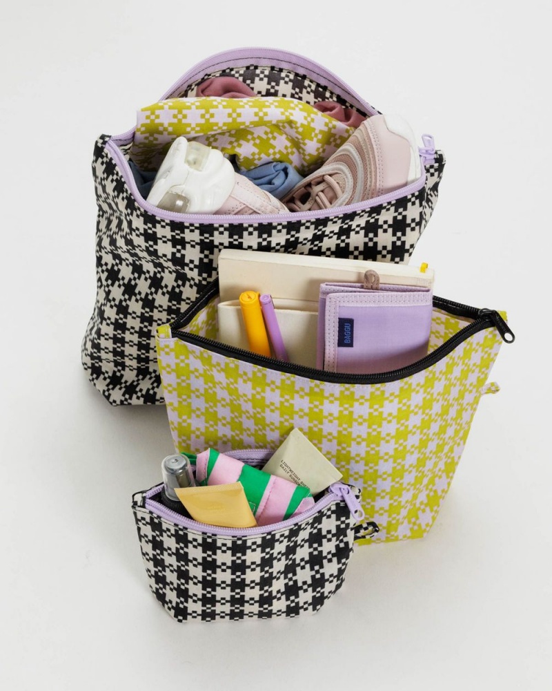 Black Pistachio Pixel Gingham Baggu Go Pouch Set | 513-UXZMNB