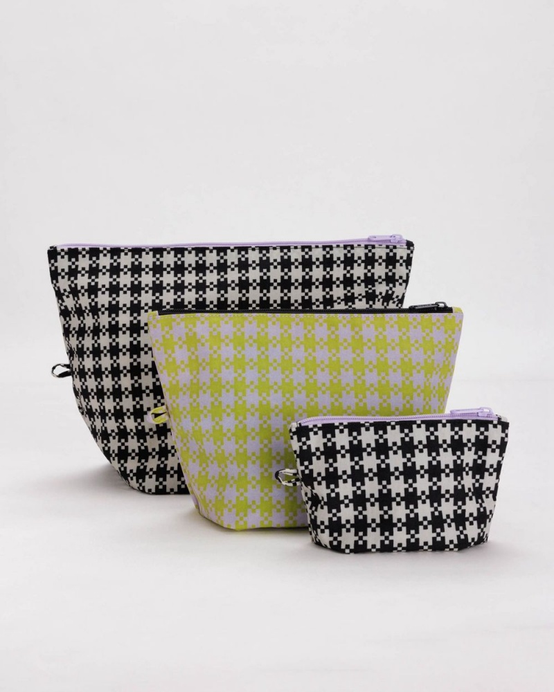 Black Pistachio Pixel Gingham Baggu Go Pouch Set | 513-UXZMNB