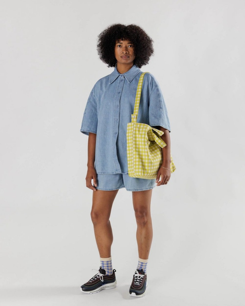 Chartreuse Pixel Gingham Baggu Horizontal Zip Duck | 216-EUVMQD