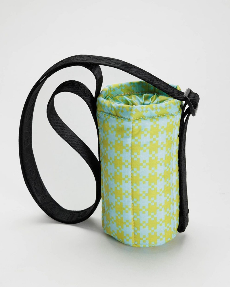 Mint Pixel Gingham Baggu Puffy Water Bottle Sling | 207-TRYKXL