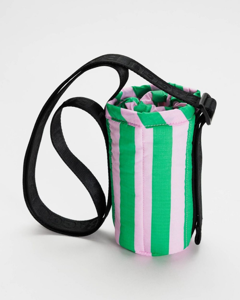 Pink Green Awning Stripe Baggu Puffy Water Bottle Sling | 793-LMCAFE