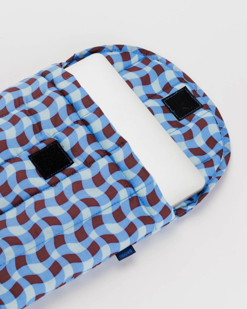 Wavy Gingham Blue Baggu Puffy Laptop Sleeve 13