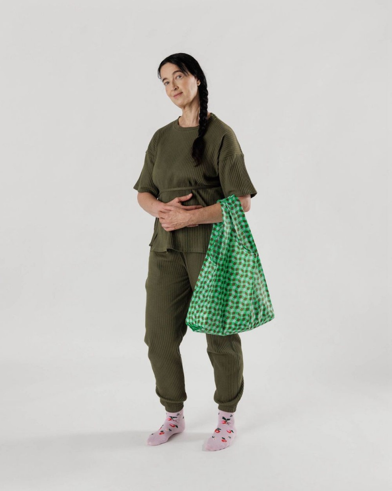 Wavy Gingham Green Baggu Standard | 907-BWRKJL