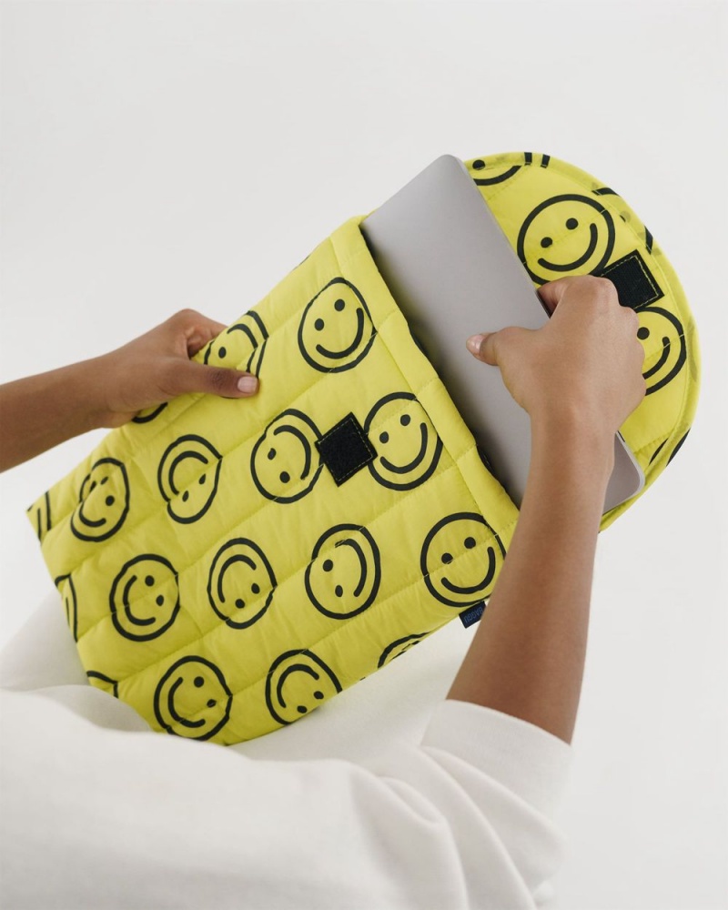 Yellow Happy Baggu Puffy Laptop Sleeve 16