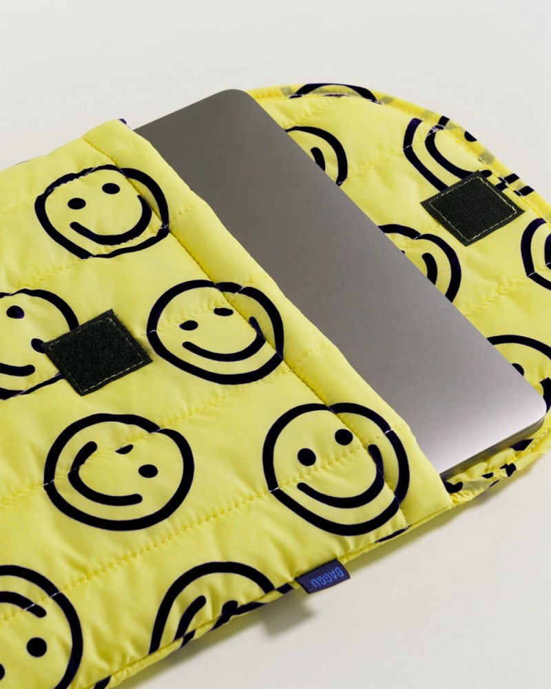 Yellow Happy Baggu Puffy Laptop Sleeve 16