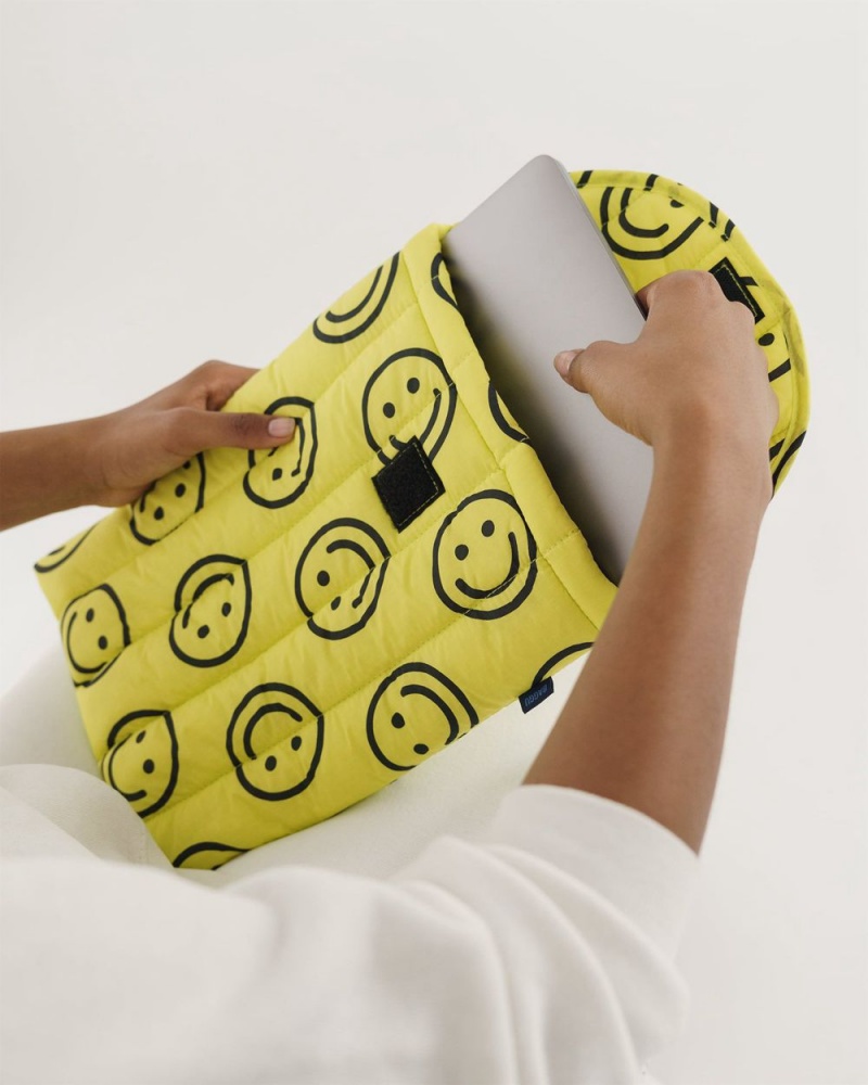 Yellow Happy Baggu Puffy Laptop Sleeve 13