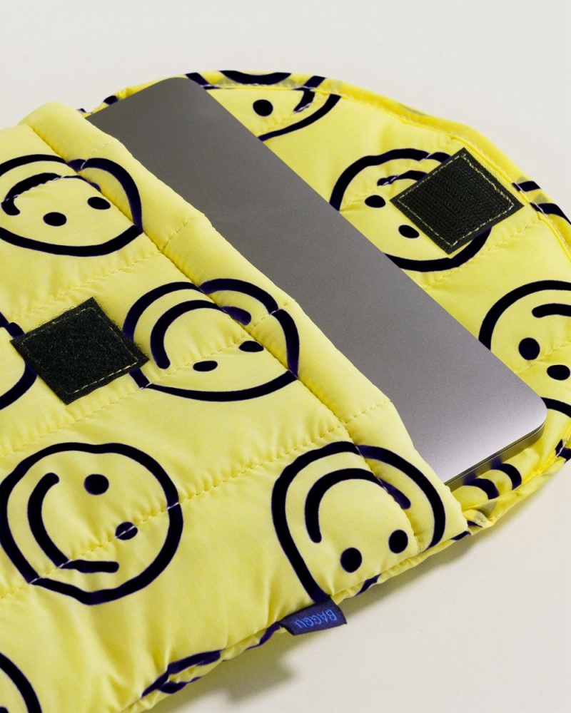 Yellow Happy Baggu Puffy Laptop Sleeve 13